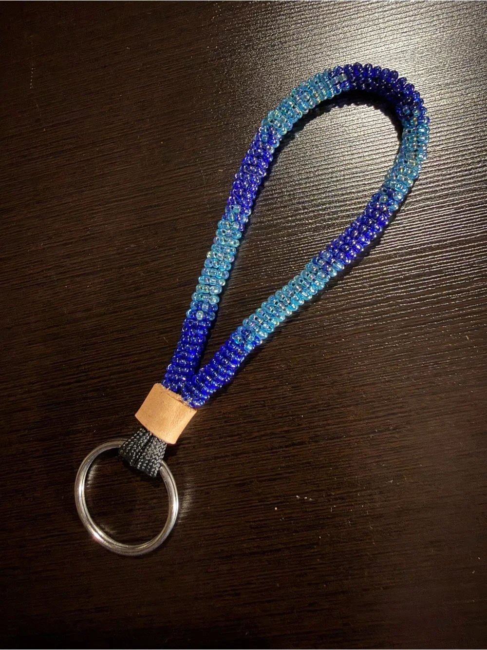 Handmade Blue Ombre Beaded Wristlet Keyring